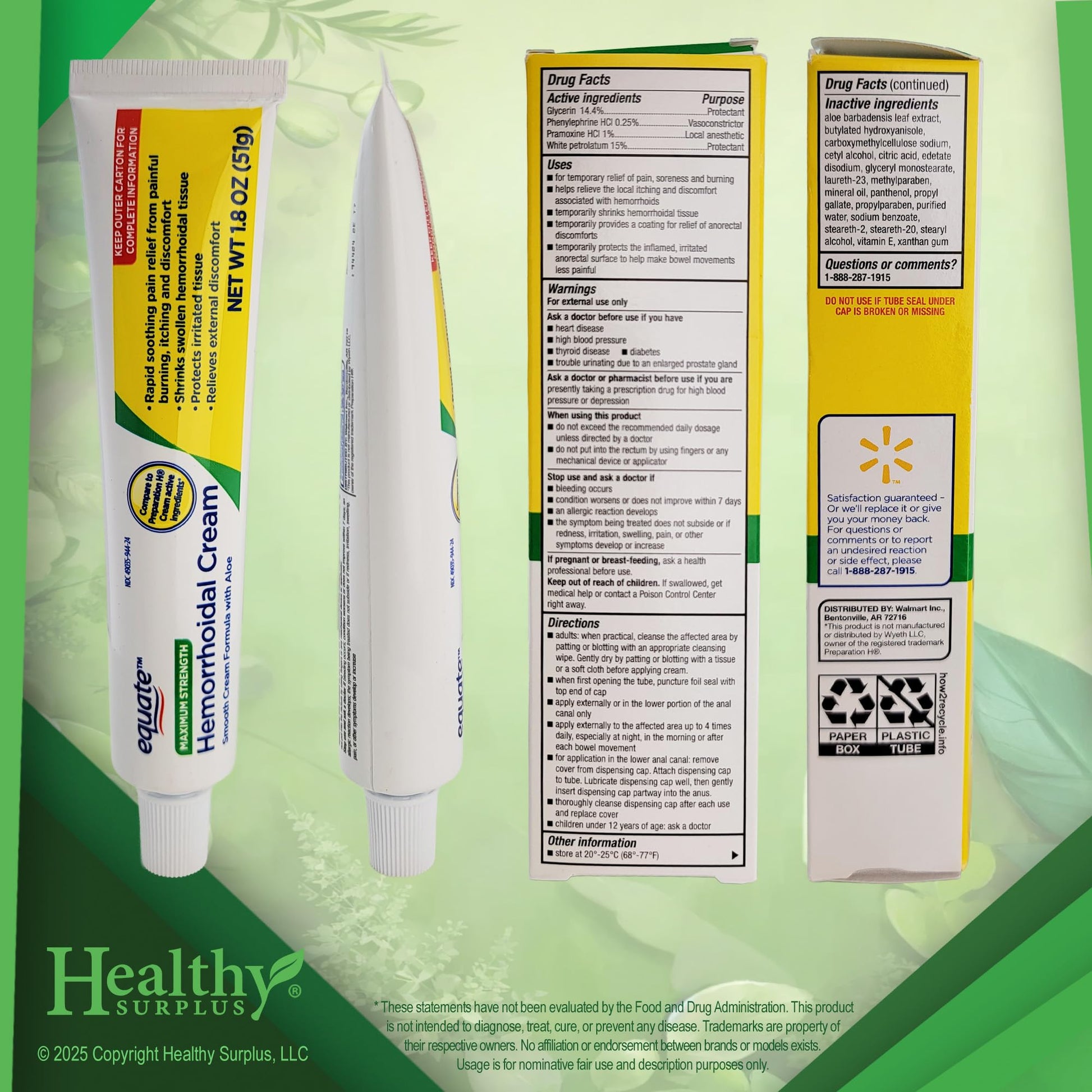 Healthy Surplus Equate Hemorrhoidal Cream/Ointment 1.8 OZ (51g) and Vital Volumes Tips Card Bundle - dailyvitalstore