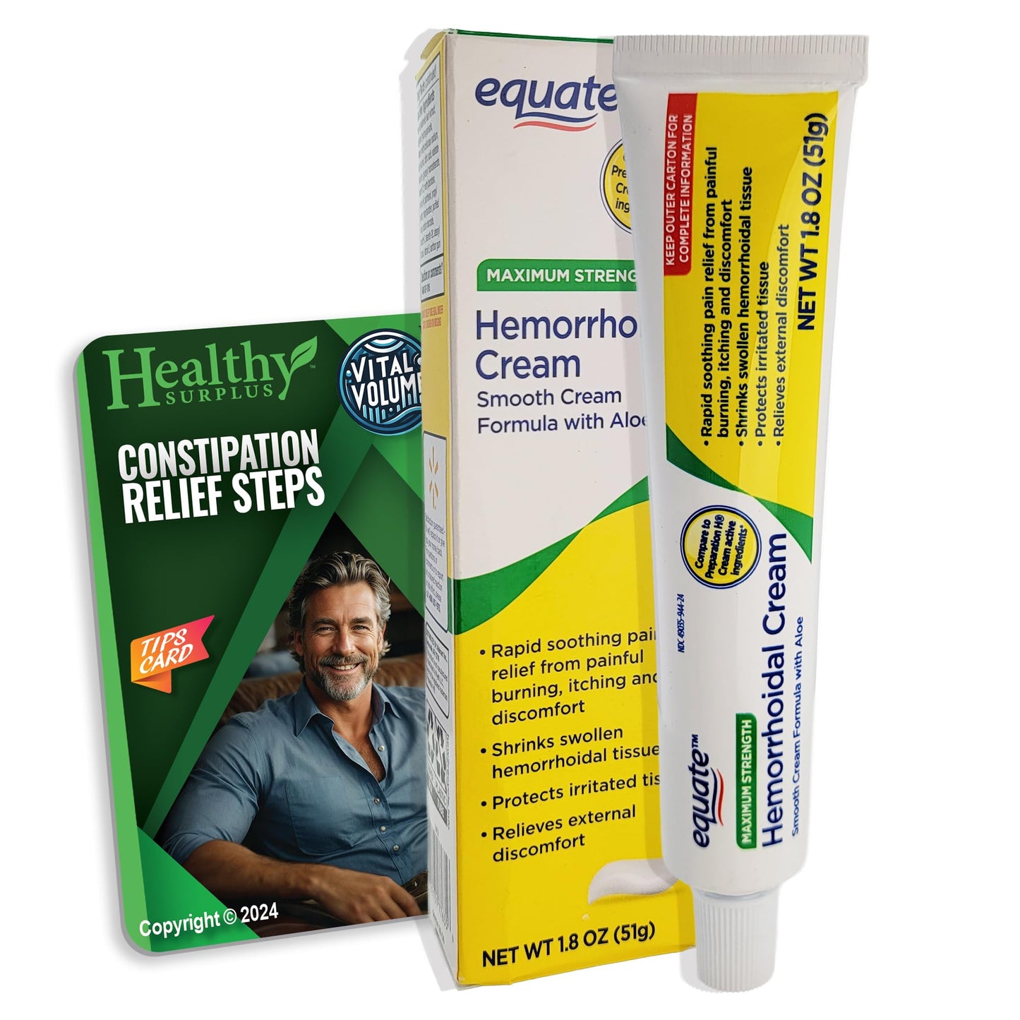 Healthy Surplus Equate Hemorrhoidal Cream/Ointment 1.8 OZ (51g) and Vital Volumes Tips Card Bundle - dailyvitalstore