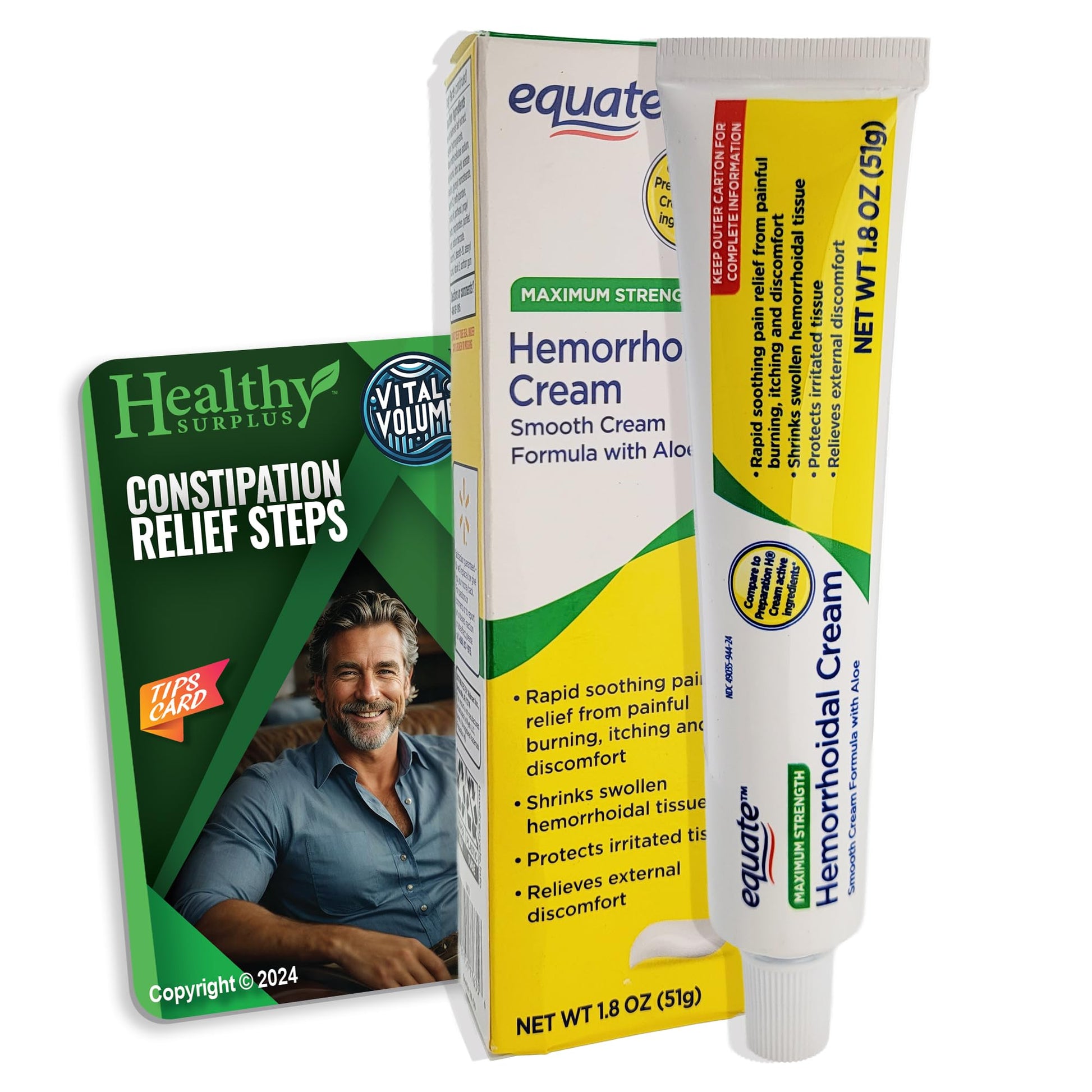 Healthy Surplus Equate Hemorrhoidal Cream/Ointment 1.8 OZ (51g) and Vital Volumes Tips Card Bundle - dailyvitalstore