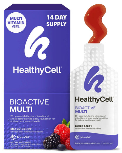 Healthycell Bioactive Daily Liquid Multivitamin for Men & Women – 20+ Essential Vitamins, Minerals & Antioxidants for Brain, Heart, Immune Support, Skin & Hair Support - 14 Gel Packs - dailyvitalstore