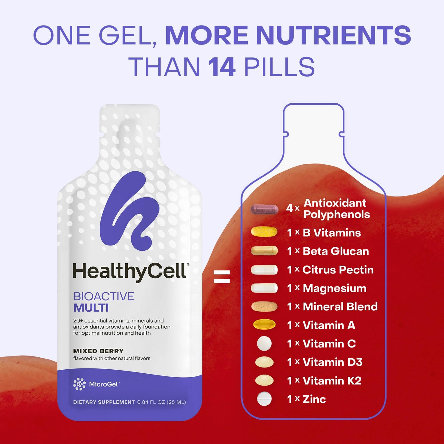 Healthycell Bioactive Daily Liquid Multivitamin for Men & Women – 20+ Essential Vitamins, Minerals & Antioxidants for Brain, Heart, Immune Support, Skin & Hair Support - 14 Gel Packs - dailyvitalstore