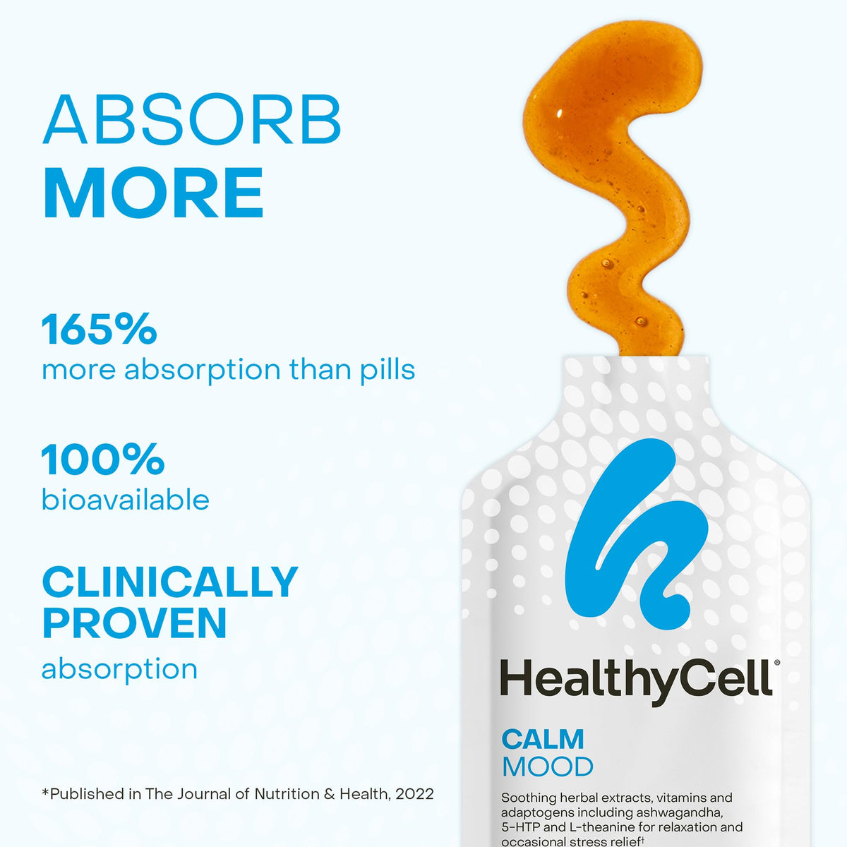 Healthycell Calm Mood Daily Liquid Supplement - Cortisol Manager & Mood Support Supplement for Stress with Ashwagandha, L-Theanine, Magnesium, 5-HTP, GABA & Saffron - 14 Gel Packs - dailyvitalstore