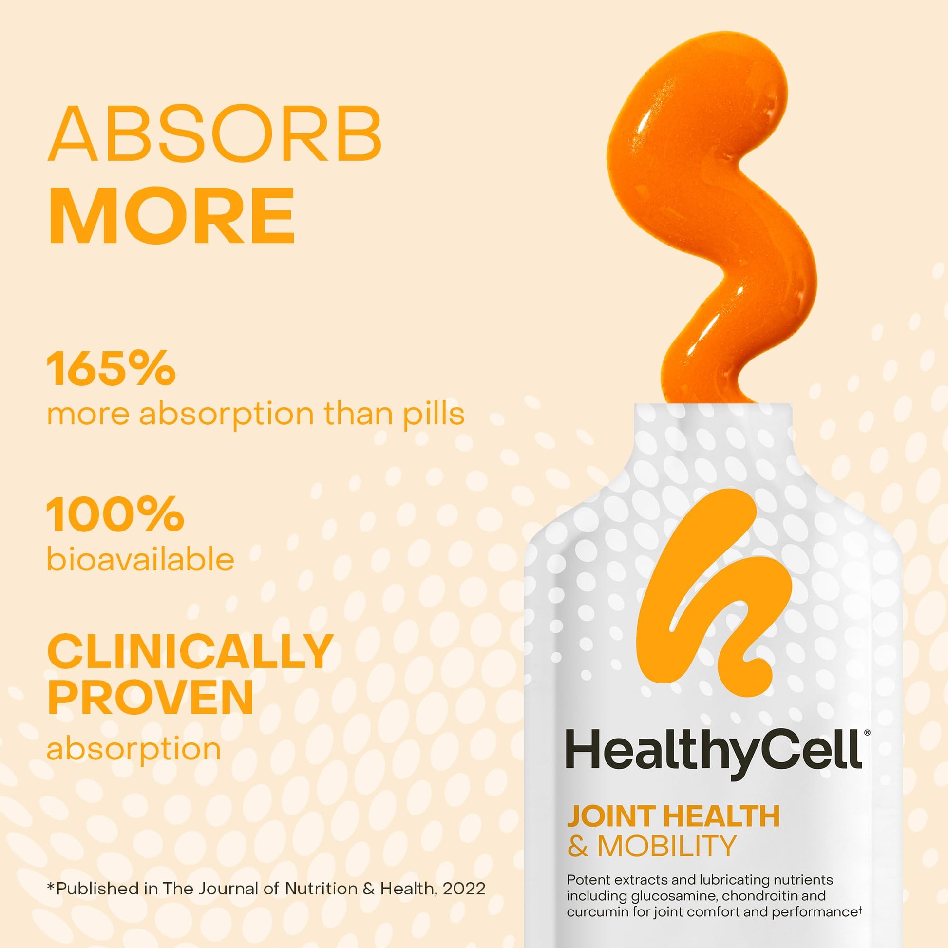 Healthycell Joint Health & Mobility Daily Liquid Supplement - Joint Support Supplement, Inflammation Response, Cartilage & Flexibility with Curcumin, Glucosamine & Chondroitin - 14 Gel Packs - dailyvitalstore