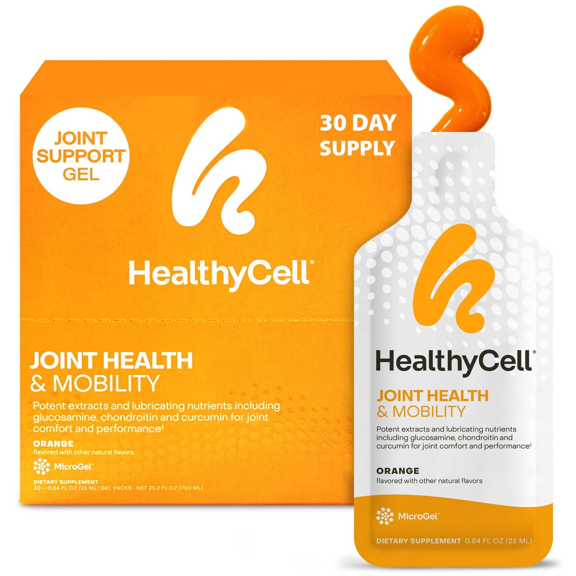 Healthycell Joint Health & Mobility Daily Liquid Supplement - Joint Support Supplement, Inflammation Response, Cartilage & Flexibility with Curcumin, Glucosamine & Chondroitin - 30 Gel Packs - dailyvitalstore
