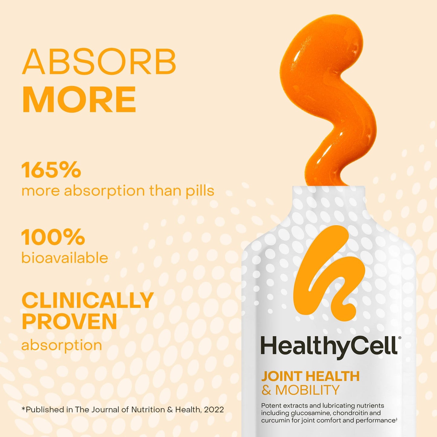 Healthycell Joint Health & Mobility Daily Liquid Supplement - Joint Support Supplement, Inflammation Response, Cartilage & Flexibility with Curcumin, Glucosamine & Chondroitin - 30 Gel Packs - dailyvitalstore