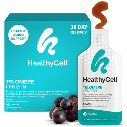 HealthyCell Telomere Length Supplement - Anti-Aging Telomere Lengthening Supplements with Phytonutrients & Vitamins for Cellular Health - AC-11, Astragalus & Resveratrol - 30 Gel Packs, Grape Flavored - dailyvitalstore