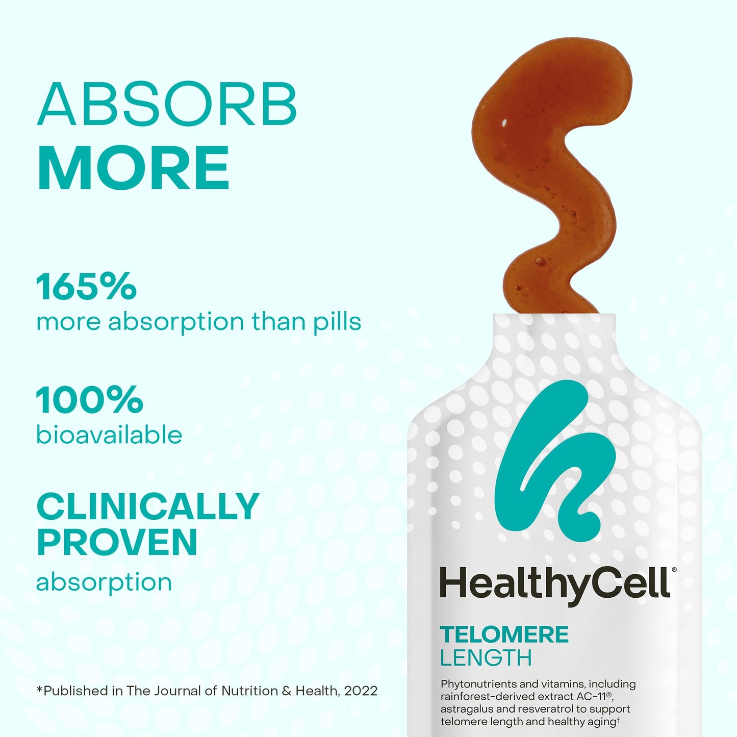 HealthyCell Telomere Length Supplement - Anti-Aging Telomere Lengthening Supplements with Phytonutrients & Vitamins for Cellular Health - AC-11, Astragalus & Resveratrol - 30 Gel Packs, Grape Flavored - dailyvitalstore
