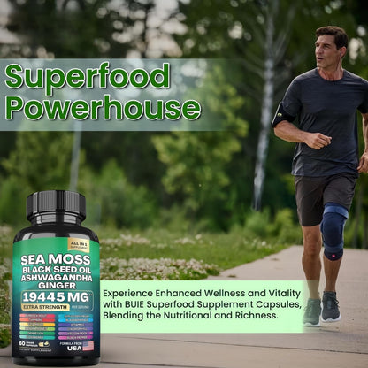 HealthyFinds Sea Moss Black Seed Oil Ashwagandha Ginger Capsules with Turmeric Bladderwrack Burdock & Vitamin C Vitamin D3 with Elderberry Manuka Dandelion Yellow Dock Iodine Chlorophyll ACV - dailyvitalstore