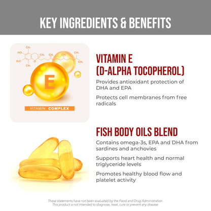 Heart Health Essential Omega III Fish Oil with Vitamin E – High EPA & DHA for Heart, Triglyceride & Blood Flow Support, Lemon Oil, Gluten-Free, - dailyvitalstore