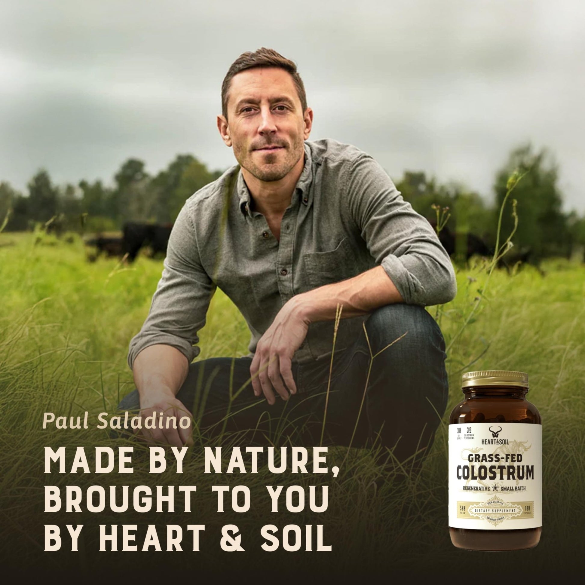 HEART & SOIL 100% Grass Fed & Finished Colostrum Supplement from Regenerative Cattle for Gut, Muscle & Immune Health – 3000mg Bovine Colostrum Capsules - Gut Health for Men & Women –180 Capsules - dailyvitalstore