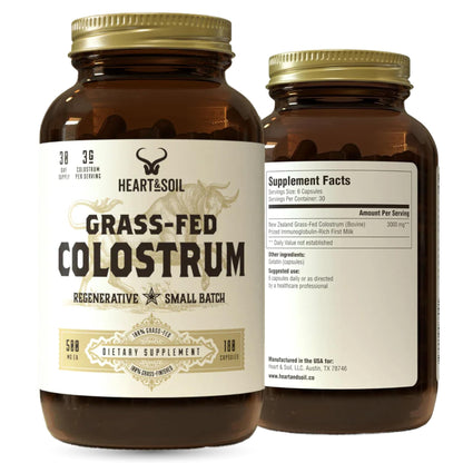 HEART & SOIL 100% Grass Fed & Finished Colostrum Supplement from Regenerative Cattle for Gut, Muscle & Immune Health – 3000mg Bovine Colostrum Capsules - Gut Health for Men & Women –180 Capsules - dailyvitalstore