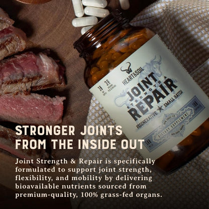 Heart & Soil 100% Grass Fed & Finished Joint Support Supplement from Regenerative Cattle with Trachea, Scapula & Bone Marrow – Supports Joint Strength & Mobility – 3000mg – Glass Bottle – 180 Capsules - dailyvitalstore