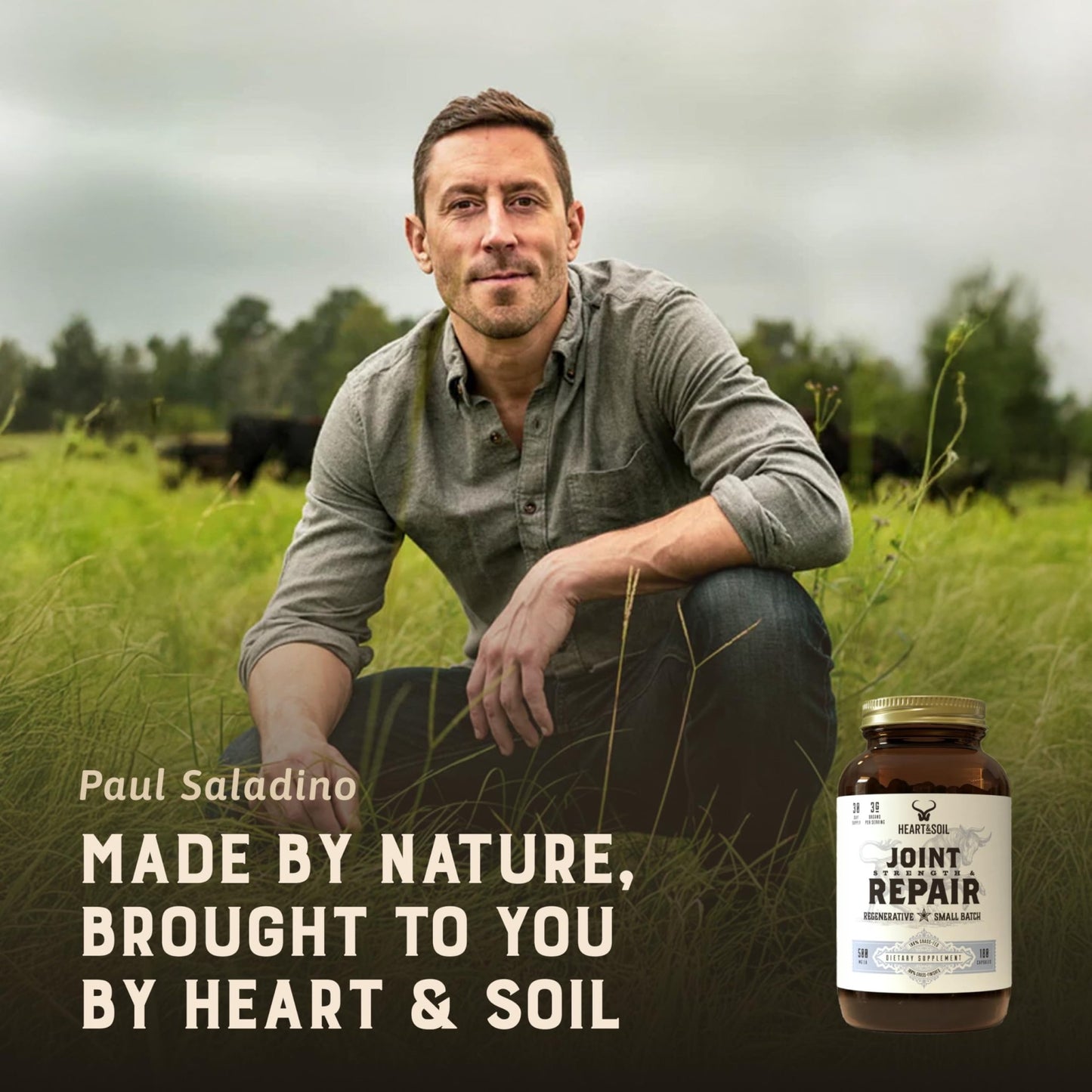 Heart & Soil 100% Grass Fed & Finished Joint Support Supplement from Regenerative Cattle with Trachea, Scapula & Bone Marrow – Supports Joint Strength & Mobility – 3000mg – Glass Bottle – 180 Capsules - dailyvitalstore