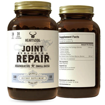 Heart & Soil 100% Grass Fed & Finished Joint Support Supplement from Regenerative Cattle with Trachea, Scapula & Bone Marrow – Supports Joint Strength & Mobility – 3000mg – Glass Bottle – 180 Capsules - dailyvitalstore
