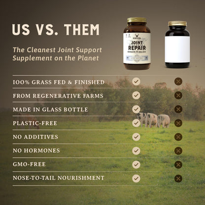 Heart & Soil 100% Grass Fed & Finished Joint Support Supplement from Regenerative Cattle with Trachea, Scapula & Bone Marrow – Supports Joint Strength & Mobility – 3000mg – Glass Bottle – 180 Capsules - dailyvitalstore