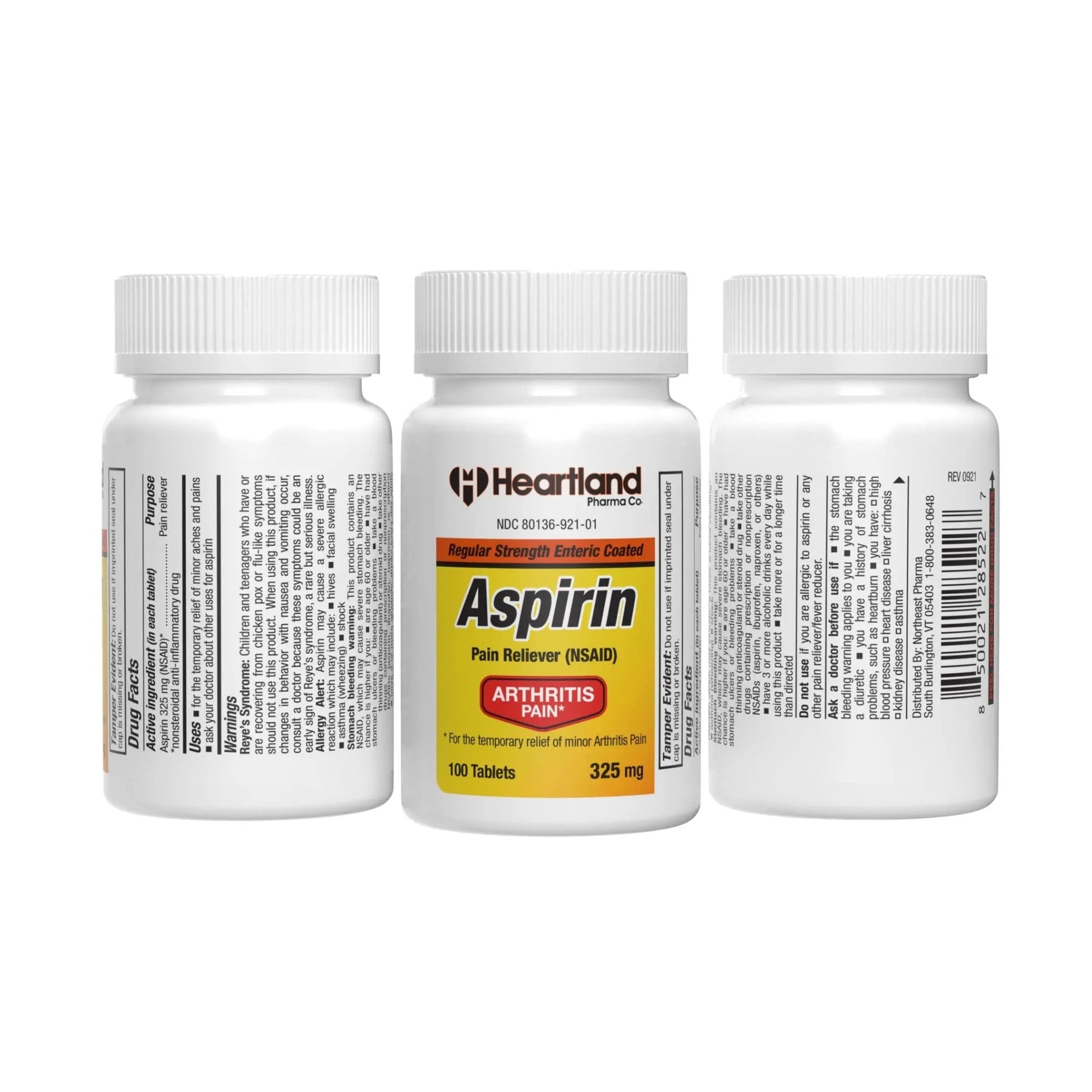 Heartland Pharma Aspirin 325mg Enteric Coated Tablets | Original Strength NSAID Pain Reliever & Fever Reducer | Joint Pain Relief for Arthritis | Child-Resistant Safety Cap | Made in USA | 100 Count - dailyvitalstore