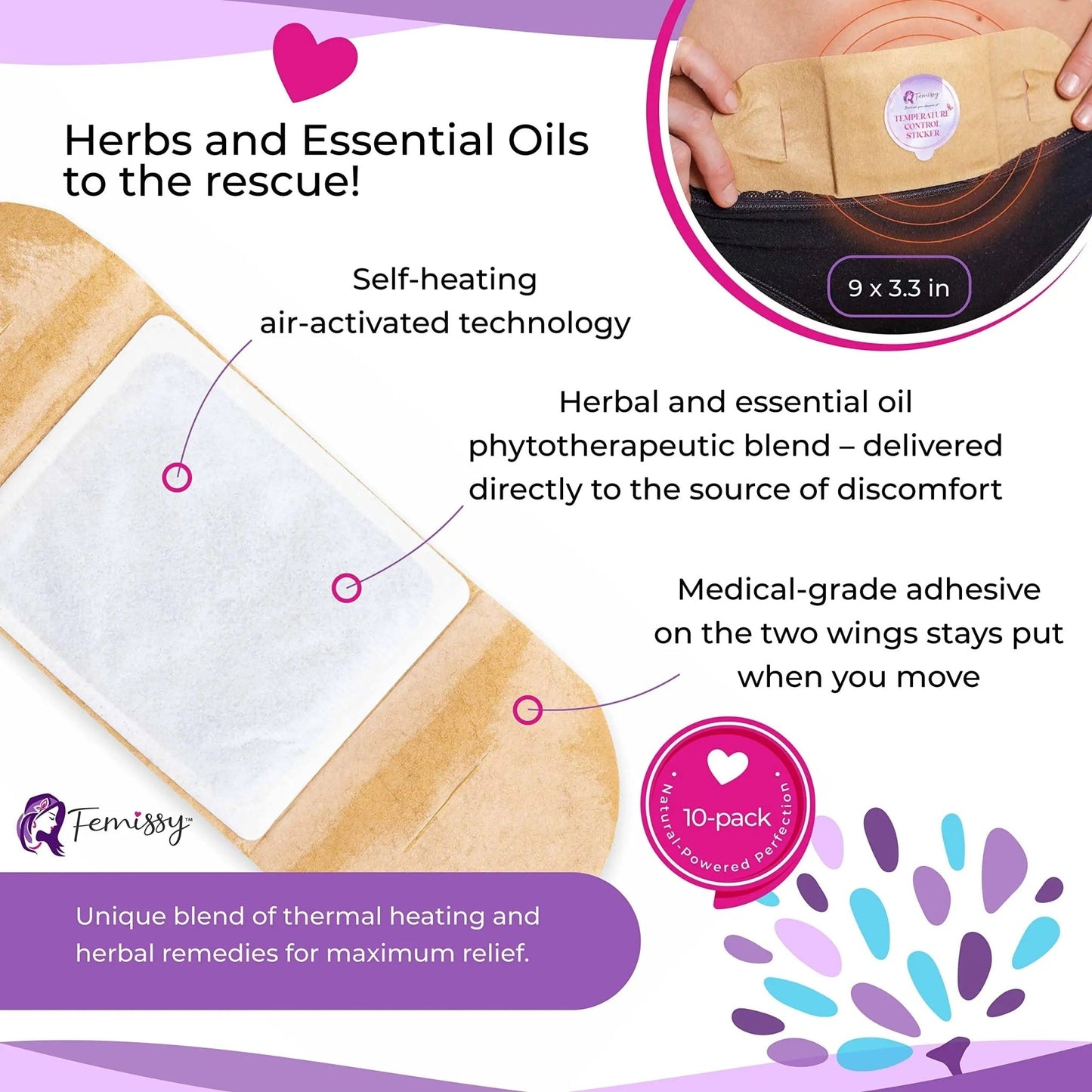 Heat Patches for Menstrual Cramps Based on Flow Strength, 10 Period Patches for Weak & Normal Flow & 1 Single Patch with Natural Herbs & Oils; Disposable Stick On Heating Pads Cramp-Free Period - dailyvitalstore