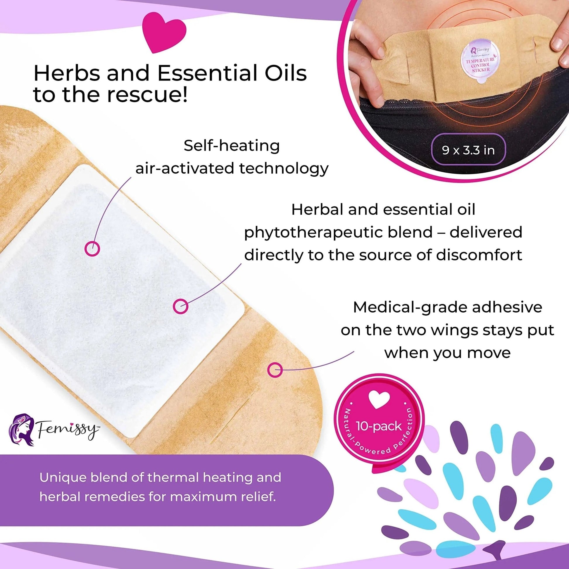 Heat Patches for Menstrual Cramps Based on Flow Strength, 10 Period Patches for Weak & Normal Flow & 1 Single Patch with Natural Herbs & Oils; Disposable Stick On Heating Pads Cramp-Free Period - dailyvitalstore