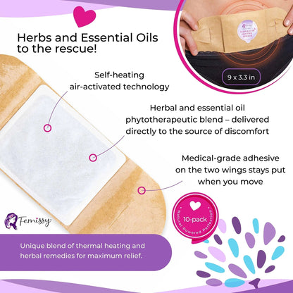 Heat Patches for Menstrual Cramps Based on Flow Strength, 10 Period Patches for Weak & Normal Flow & 1 Single Patch with Natural Herbs & Oils; Disposable Stick On Heating Pads Cramp-Free Period - dailyvitalstore
