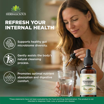 HEBRALICIOUS Wormwood Black Walnut Liquid Drops – Herbal Blend with Pumpkin Seed, Clove, Garlic & Oregano Oil – Alcohol Free Herbal Tincture – Liquid Dietary Supplement, 4 fl oz (120ml) - dailyvitalstore