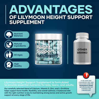 Height & Bone Support Supplement - Premium Height Growth Supplement for Kids & Teens with Calcium - Nutritional Support Bone Health Formula - Height Increase Essential Vitamins - 60 Caps - dailyvitalstore