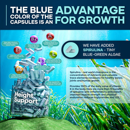 Height & Bone Support Supplement - Premium Height Growth Supplement for Kids & Teens with Calcium - Nutritional Support Bone Health Formula - Height Increase Essential Vitamins - 60 Caps - dailyvitalstore