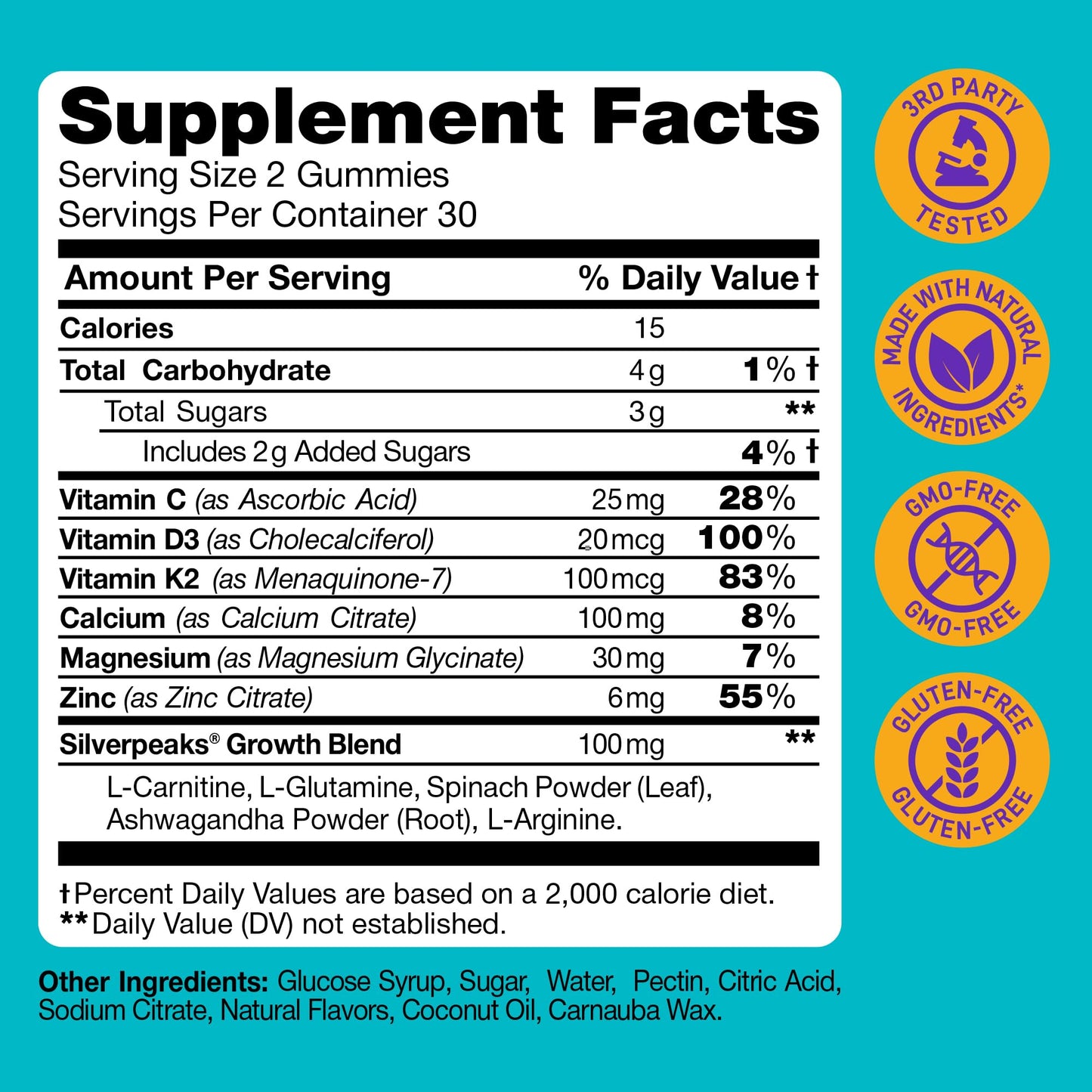 Height Growth Gummies for Kids - Growth Vitamins for Teens, Height Increase Multivitamin for Boys & Girls with Calcium Vitamin D C K2 Magnesium Zinc, Natural Height Growth Maximizer Supplement, 60 PCS - dailyvitalstore