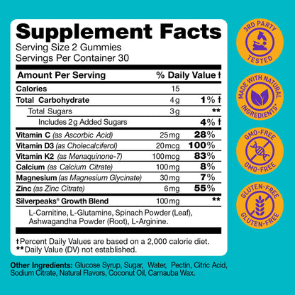 Height Growth Gummies for Kids - Growth Vitamins for Teens, Height Increase Multivitamin for Boys & Girls with Calcium Vitamin D C K2 Magnesium Zinc, Natural Height Growth Maximizer Supplement, 60 PCS - dailyvitalstore