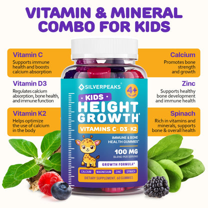 Height Growth Gummies for Kids - Growth Vitamins for Teens, Height Increase Multivitamin for Boys & Girls with Calcium Vitamin D C K2 Magnesium Zinc, Natural Height Growth Maximizer Supplement, 60 PCS - dailyvitalstore