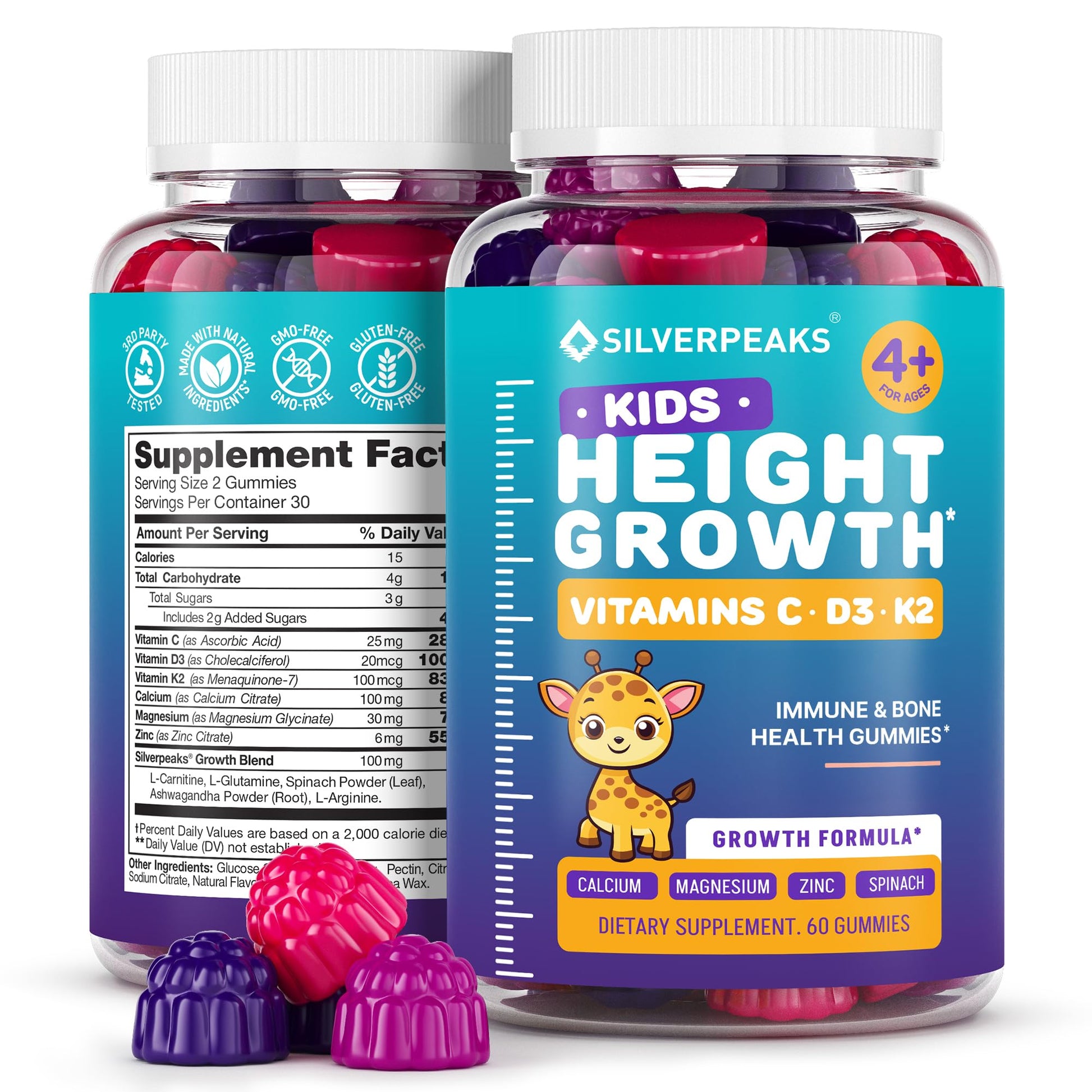 Height Growth Gummies for Kids - Growth Vitamins for Teens, Height Increase Multivitamin for Boys & Girls with Calcium Vitamin D C K2 Magnesium Zinc, Natural Height Growth Maximizer Supplement, 60 PCS - dailyvitalstore