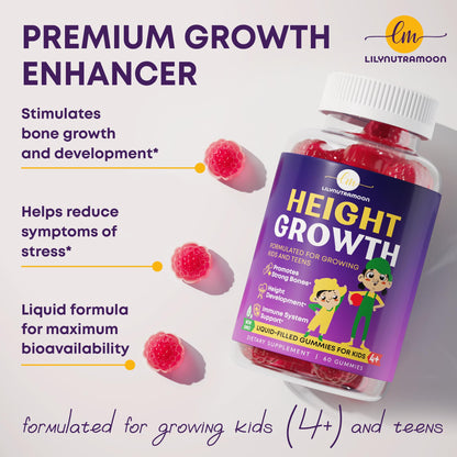 Height Growth Gummies for Kids & Teens - Calcium, Vitamin D3 + K2, Zinc, Magnesium, L-Arginine, Vitamin C - Multivitamin for Teen Boys & Girls - Grow Taller Supplement for Kids Height - 60 Gummies - dailyvitalstore