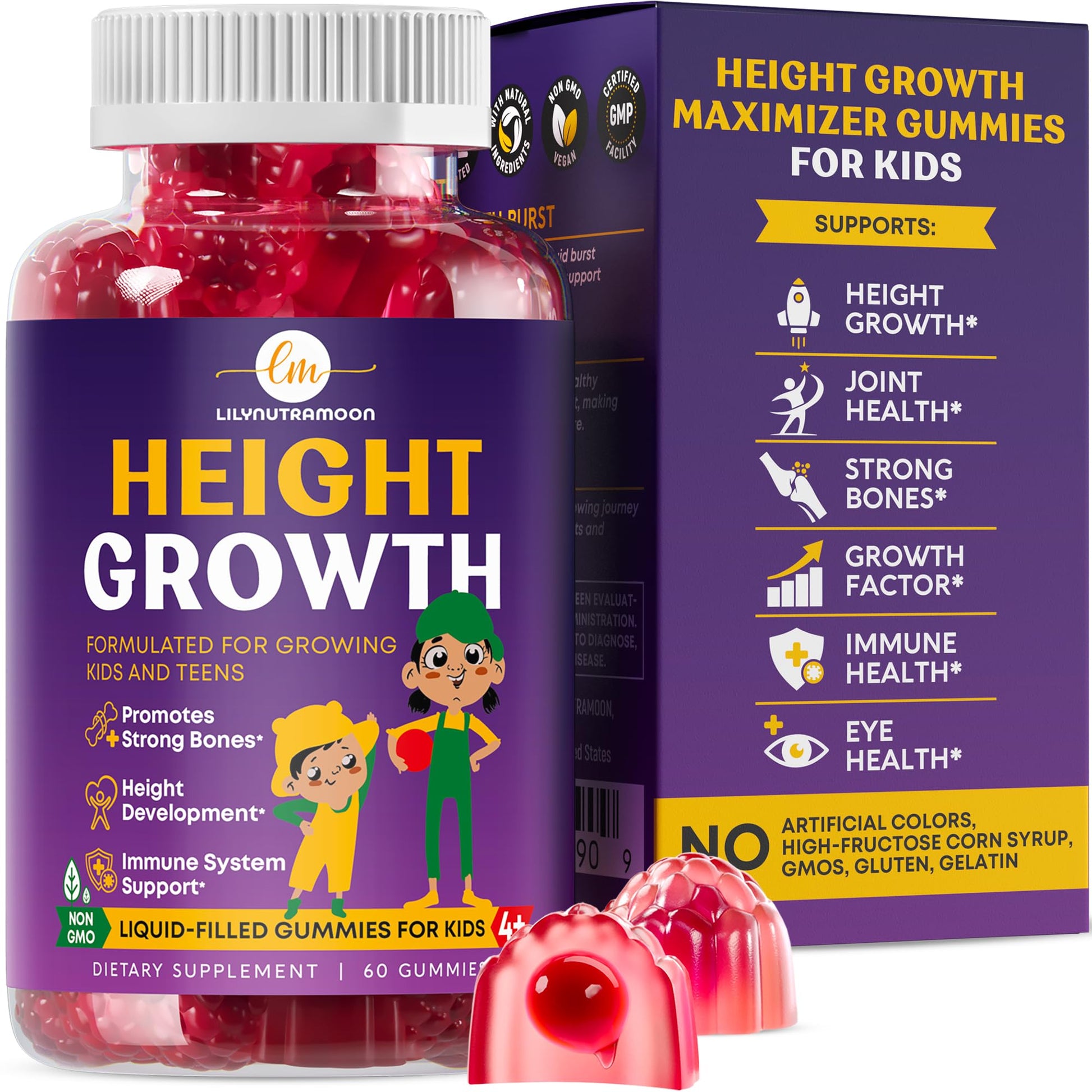 Height Growth Gummies for Kids & Teens - Calcium, Vitamin D3 + K2, Zinc, Magnesium, L-Arginine, Vitamin C - Multivitamin for Teen Boys & Girls - Grow Taller Supplement for Kids Height - 60 Gummies - dailyvitalstore