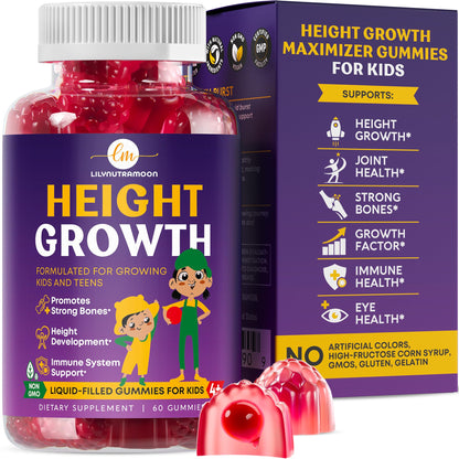 Height Growth Gummies for Kids & Teens - Calcium, Vitamin D3 + K2, Zinc, Magnesium, L-Arginine, Vitamin C - Multivitamin for Teen Boys & Girls - Grow Taller Supplement for Kids Height - 60 Gummies - dailyvitalstore