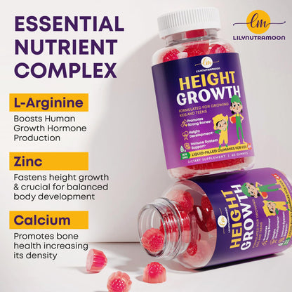 Height Growth Gummies for Kids & Teens - Calcium, Vitamin D3 + K2, Zinc, Magnesium, L-Arginine, Vitamin C - Multivitamin for Teen Boys & Girls - Grow Taller Supplement for Kids Height - 60 Gummies - dailyvitalstore