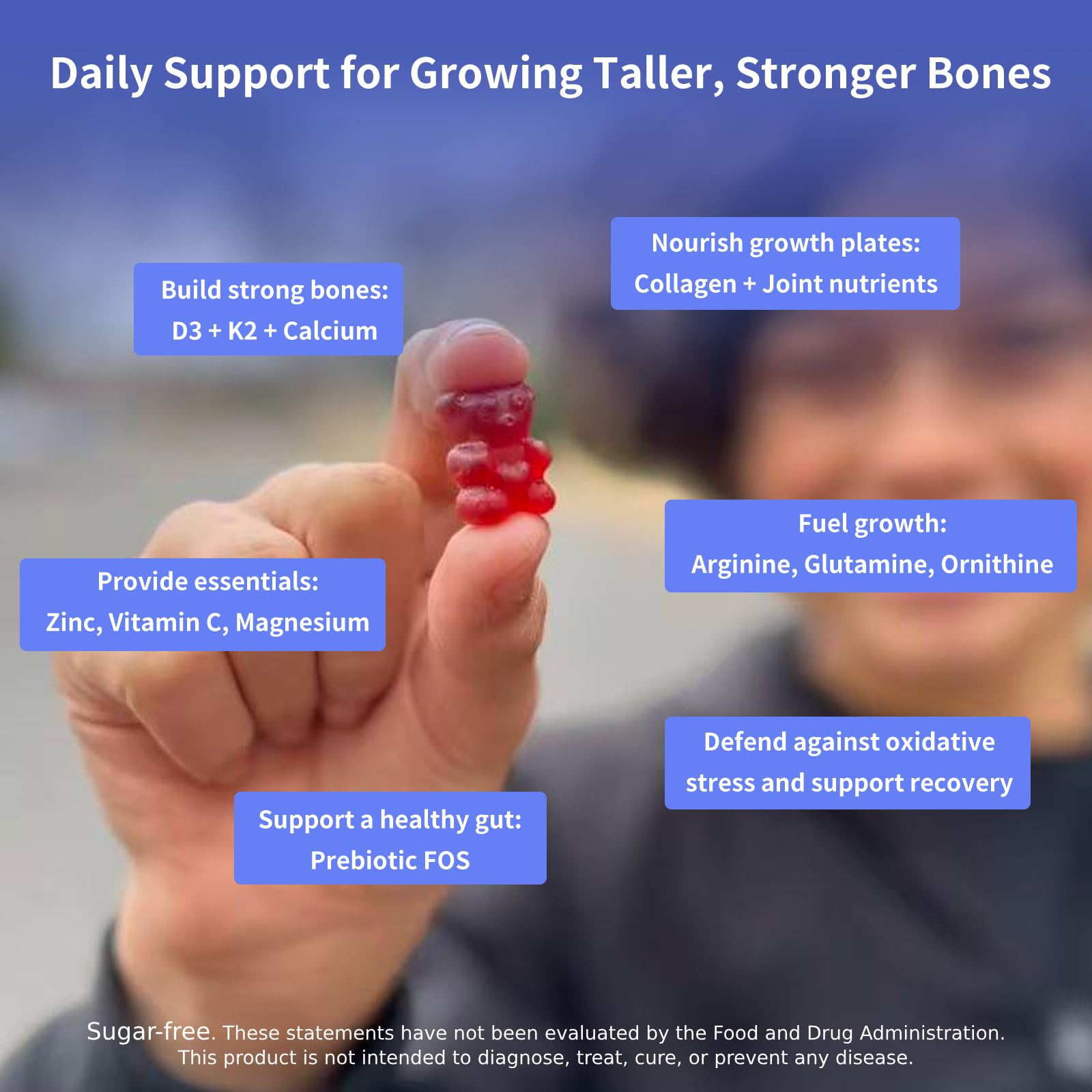 Height Growth Gummies for Kids & Teens – Sugar Free – Calcium, Prebiotic FOS, Magnesium, Vitamin D3, K2, Zinc, Ashwagandha – Bone Strength, Gut Health & Height Support Multivitamin – Strawberry Flavor - dailyvitalstore