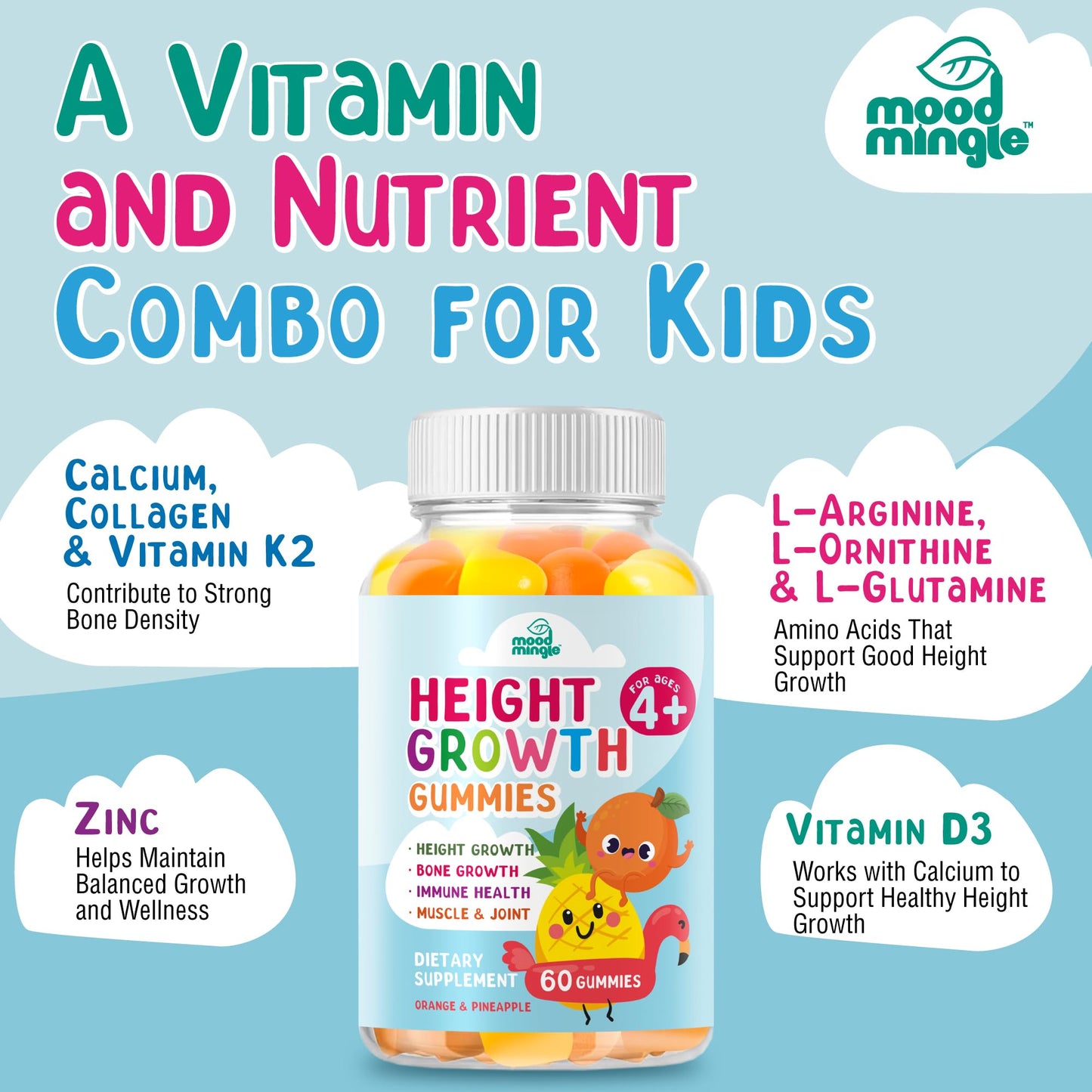 Height Growth Gummies Supplement - Kids Teens Height Increaser Maximizer Grow Taller Vitamins - dailyvitalstore
