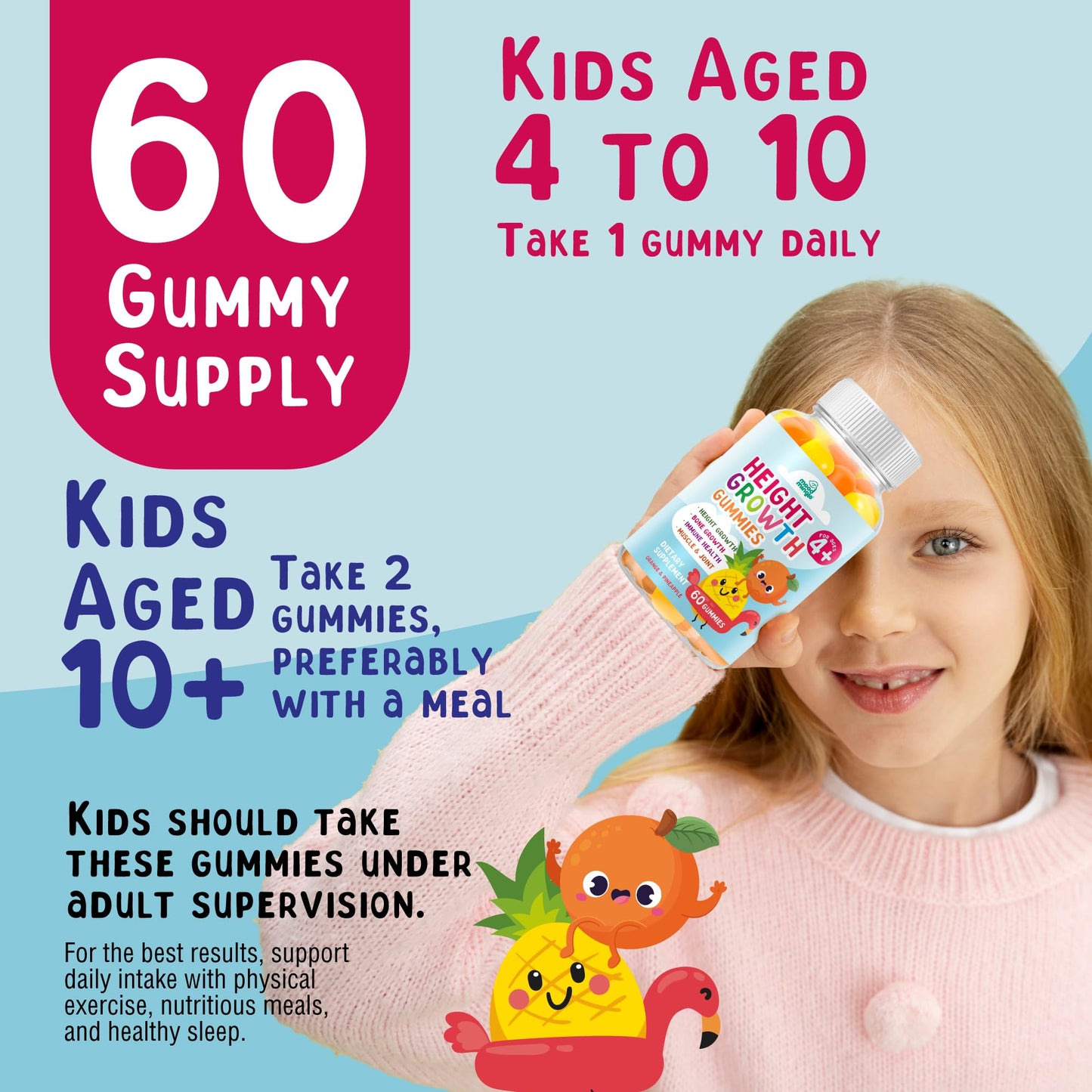 Height Growth Gummies Supplement - Kids Teens Height Increaser Maximizer Grow Taller Vitamins - dailyvitalstore