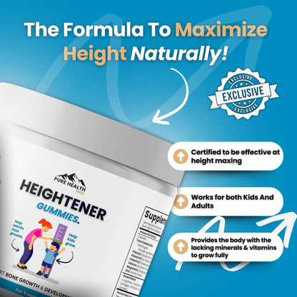 Heightener Gummies - Natural Height Growth Supplement for Kids, Teens and Adults to Increase Bone Strength and Grow Tall | Height Maximizer Pills with L-Arginine, Calcium & Zinc | 60 Gummy - dailyvitalstore