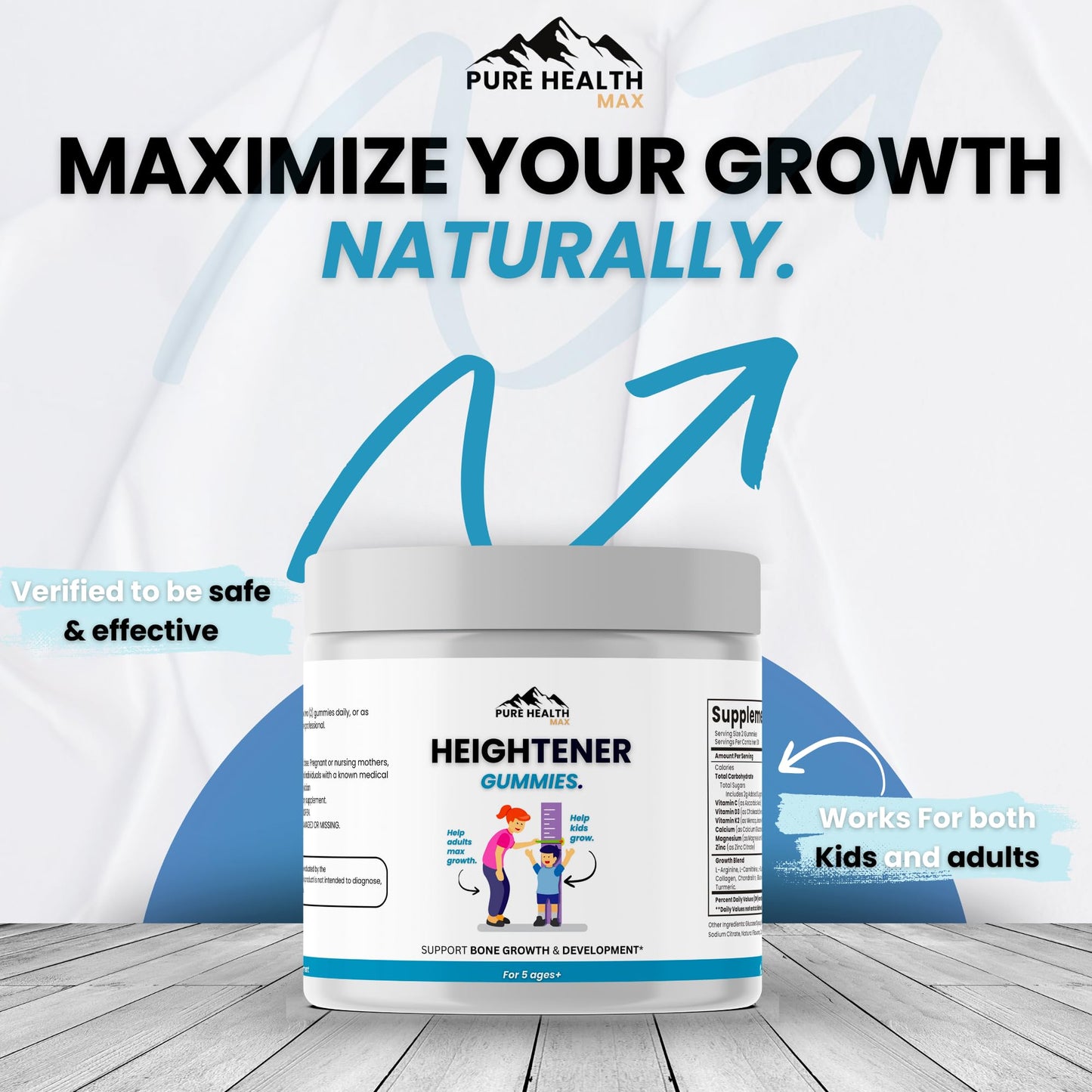 Heightener Gummies - Natural Height Growth Supplement for Kids, Teens and Adults to Increase Bone Strength and Grow Tall | Height Maximizer Pills with L-Arginine, Calcium & Zinc | 60 Gummy - dailyvitalstore