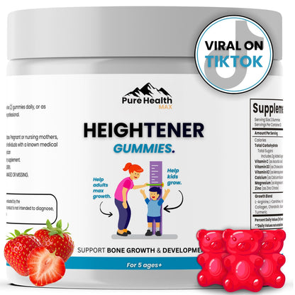 Heightener Gummies - Natural Height Growth Supplement for Kids, Teens and Adults to Increase Bone Strength and Grow Tall | Height Maximizer Pills with L-Arginine, Calcium & Zinc | 60 Gummy - dailyvitalstore