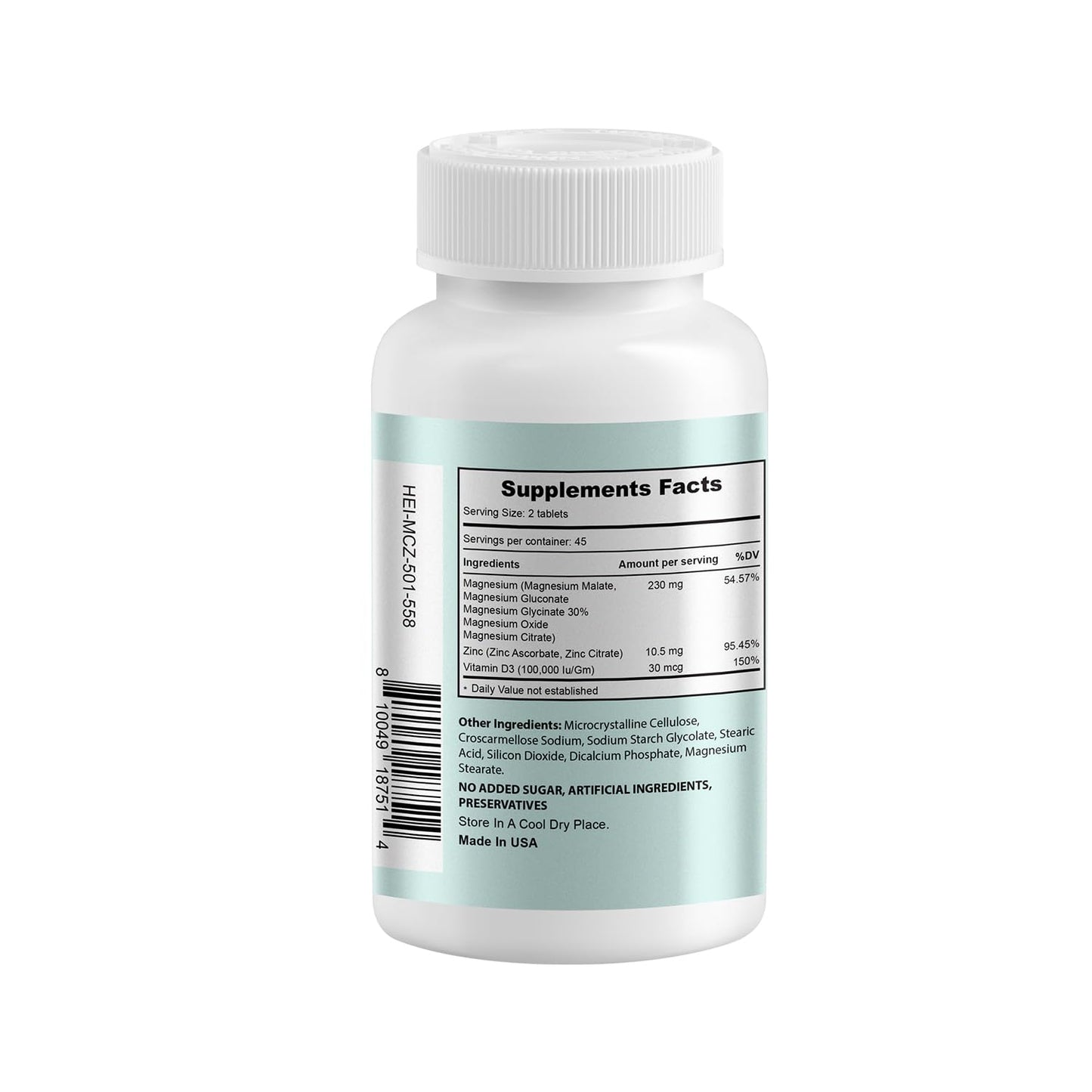 Heivy Magnesium Complex, Magnesium Glycinate, Citrate, Malate, Oxide, Gluconate with Zinc and Vitamin D3, Magnesium Supplement for Muscle, Nerve, Heart, Bone Support, High Absorption, 90 Tablets - dailyvitalstore