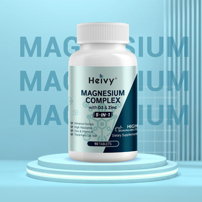 Heivy Magnesium Complex, Magnesium Glycinate, Citrate, Malate, Oxide, Gluconate with Zinc and Vitamin D3, Magnesium Supplement for Muscle, Nerve, Heart, Bone Support, High Absorption, 90 Tablets - dailyvitalstore