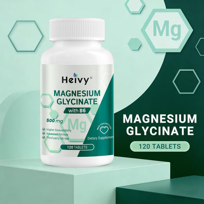 Heivy Pure Magnesium Glycinate 500mg with Vitamin B6, 100% Chelated & Purified Supports Nerve Relife, Sleep Aid & Muscle Support, Vegan & Non-GMO, Made in USA, 3rd Party Tested, 120 Tablets - dailyvitalstore