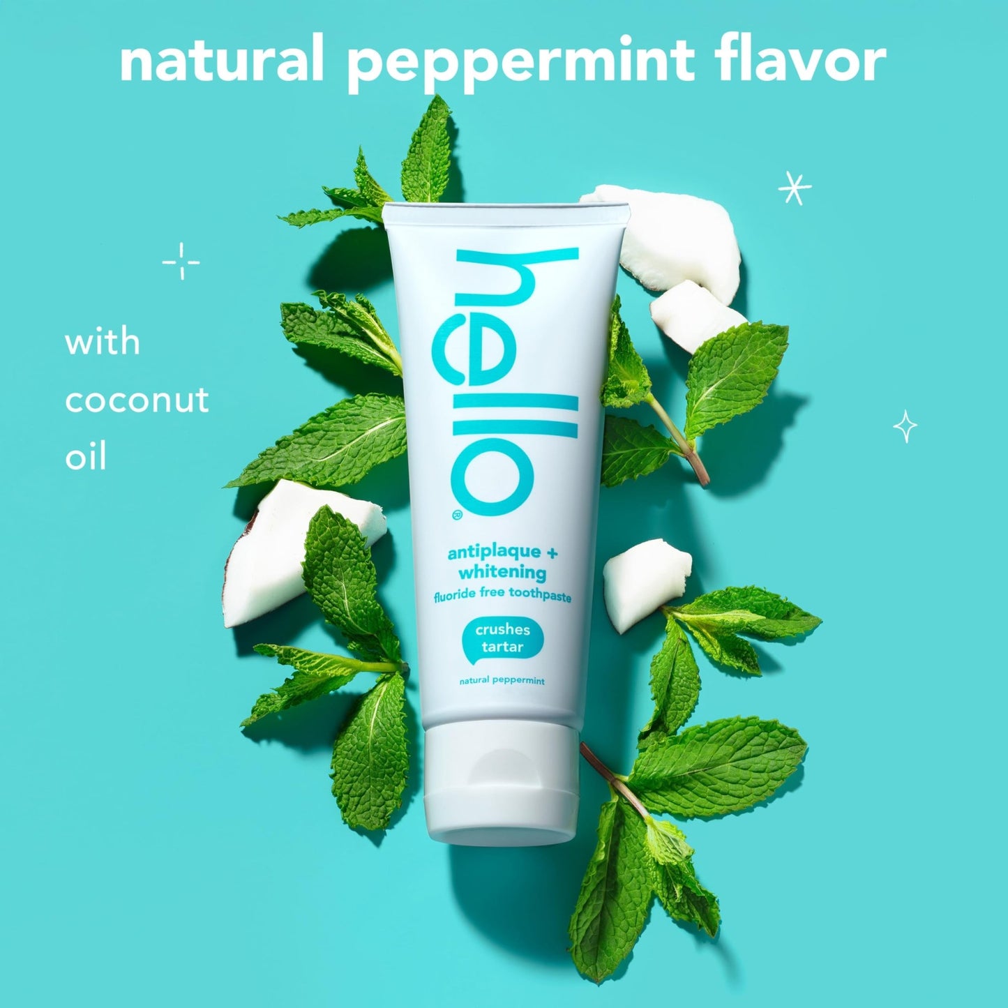 Hello Antiplaque and Whitening Fluoride Free Toothpaste, 5 Oz Tube, Whitening Toothpaste with Natural Peppermint Flavor and Tea Tree Oil, Crushes Tartar - dailyvitalstore