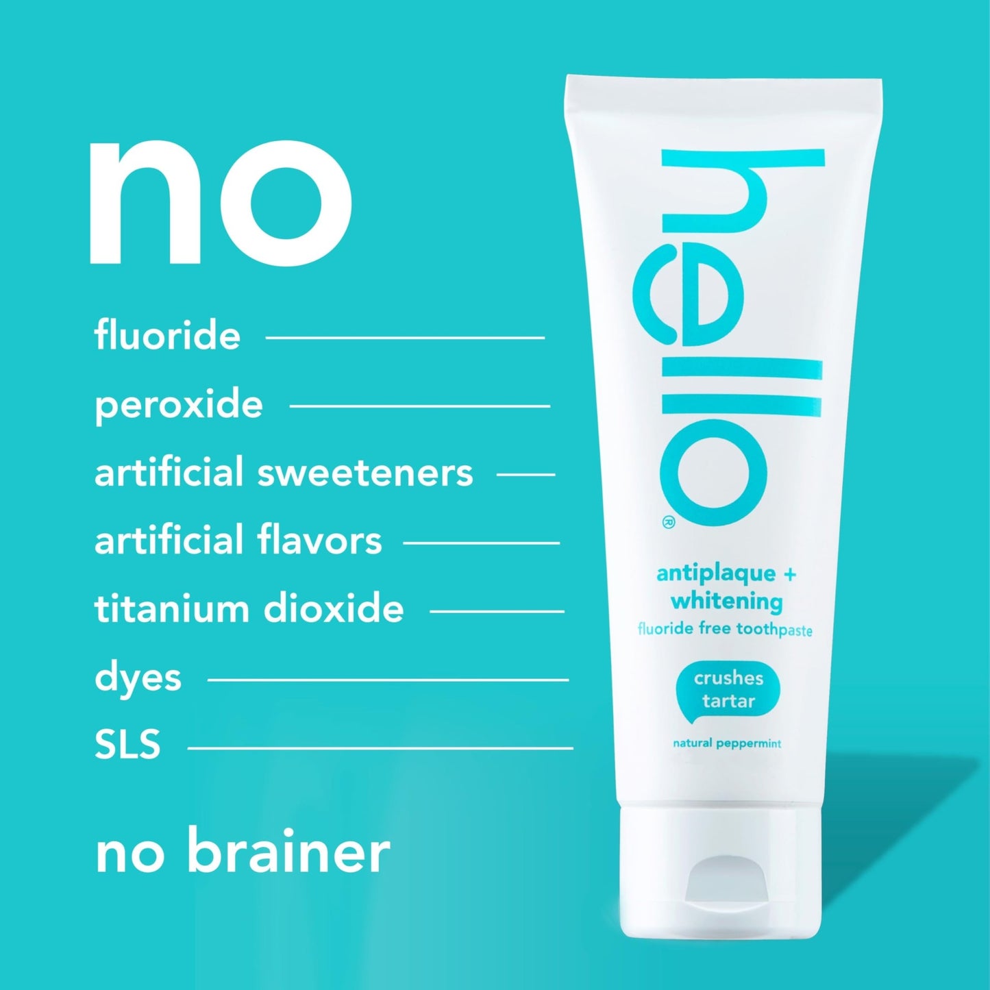 Hello Antiplaque and Whitening Fluoride Free Toothpaste, 5 Oz Tube, Whitening Toothpaste with Natural Peppermint Flavor and Tea Tree Oil, Crushes Tartar - dailyvitalstore