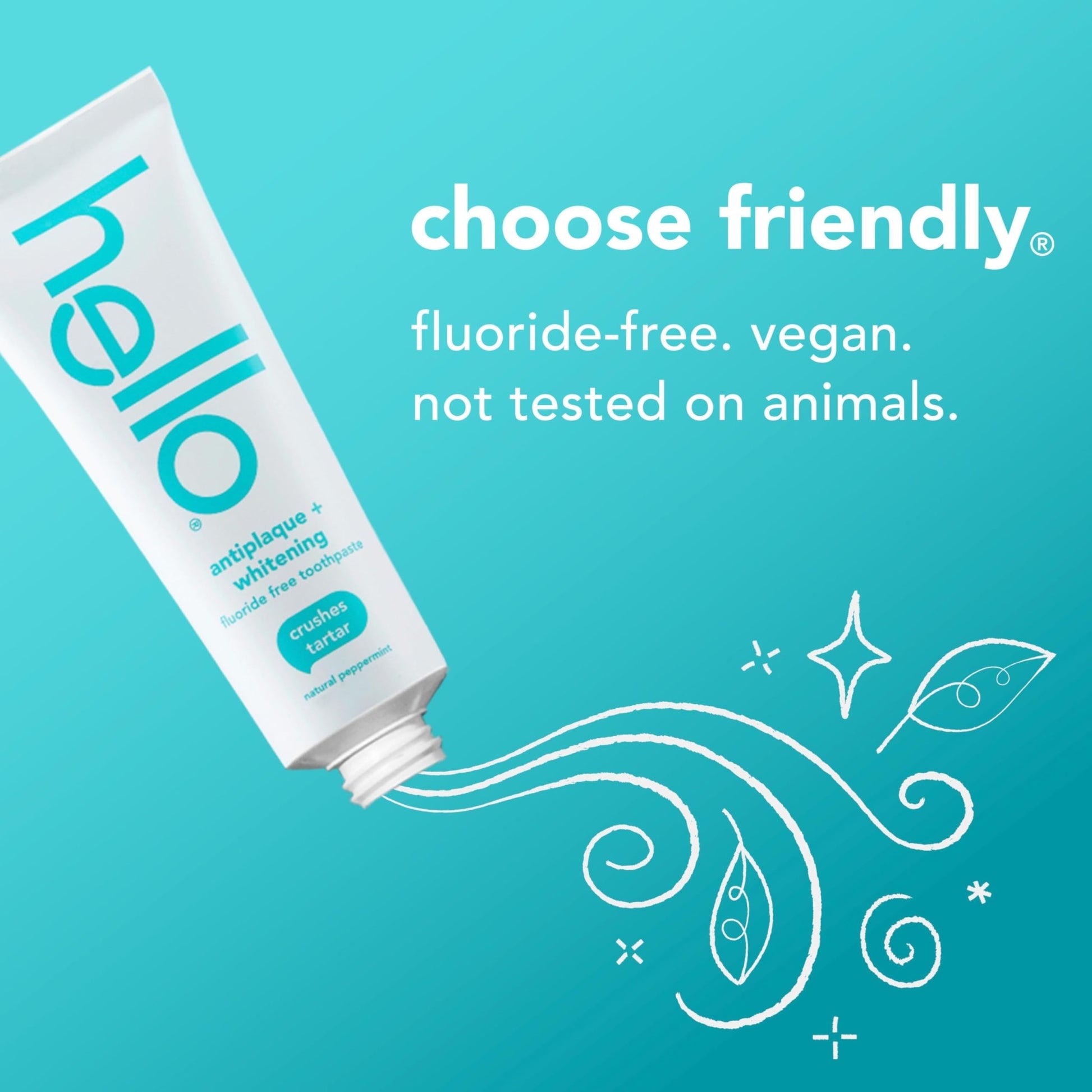 Hello Antiplaque and Whitening Fluoride Free Toothpaste, 5 Oz Tube, Whitening Toothpaste with Natural Peppermint Flavor and Tea Tree Oil, Crushes Tartar - dailyvitalstore