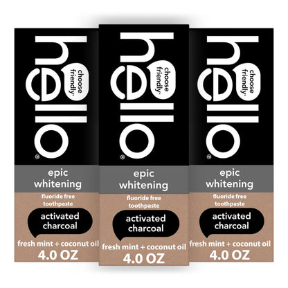 hello Epic Whitening Charcoal Fluoride Free Toothpaste, Activated Charcoal Toothpaste with Coconut Oil, Whitens Teeth Naturally, SLS Free - dailyvitalstore