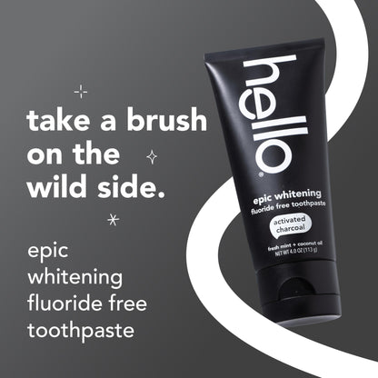 hello Epic Whitening Charcoal Fluoride Free Toothpaste, Activated Charcoal Toothpaste with Coconut Oil, Whitens Teeth Naturally, SLS Free - dailyvitalstore