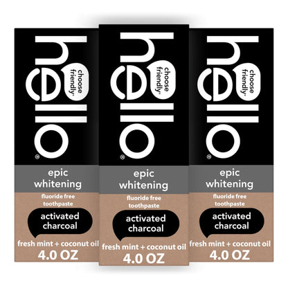 hello Epic Whitening Charcoal Fluoride Free Toothpaste, Activated Charcoal Toothpaste with Coconut Oil, Whitens Teeth Naturally, SLS Free - dailyvitalstore