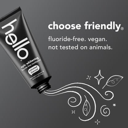hello Epic Whitening Charcoal Fluoride Free Toothpaste, Activated Charcoal Toothpaste with Coconut Oil, Whitens Teeth Naturally, SLS Free - dailyvitalstore